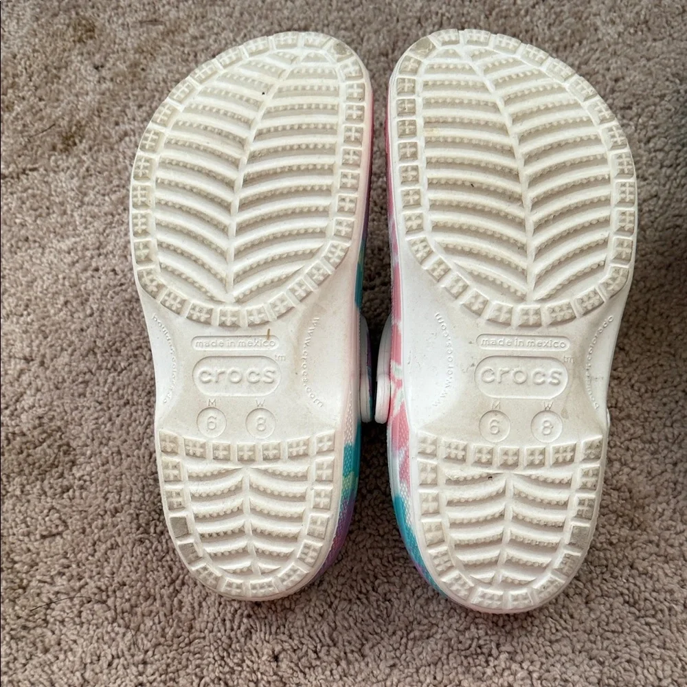 CROCS Women’s Classic Tie-Dye Clogs - Pink, Teal, Purple - Picture 4 of 5